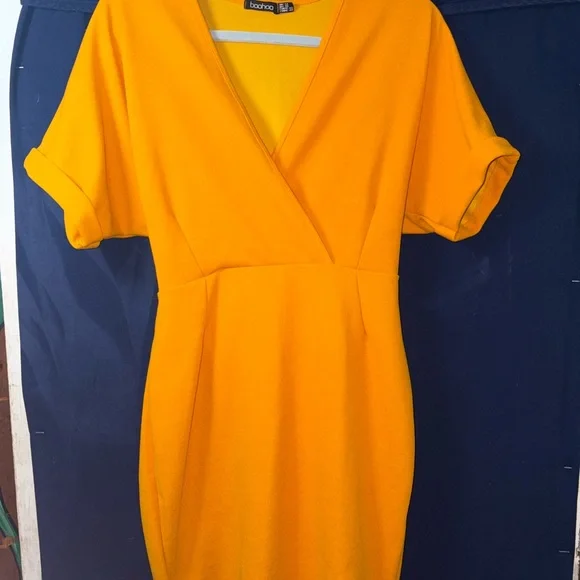 Boohoo Mustard Yellow Wrap Dress-us10 - Picture 3 of 11